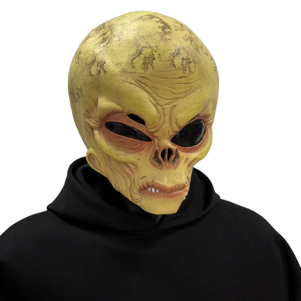面白いエイリアンのドクロマスク。リアルな大きな目をしたUFO - Latex Alien Mask Realistic のレビューと価格