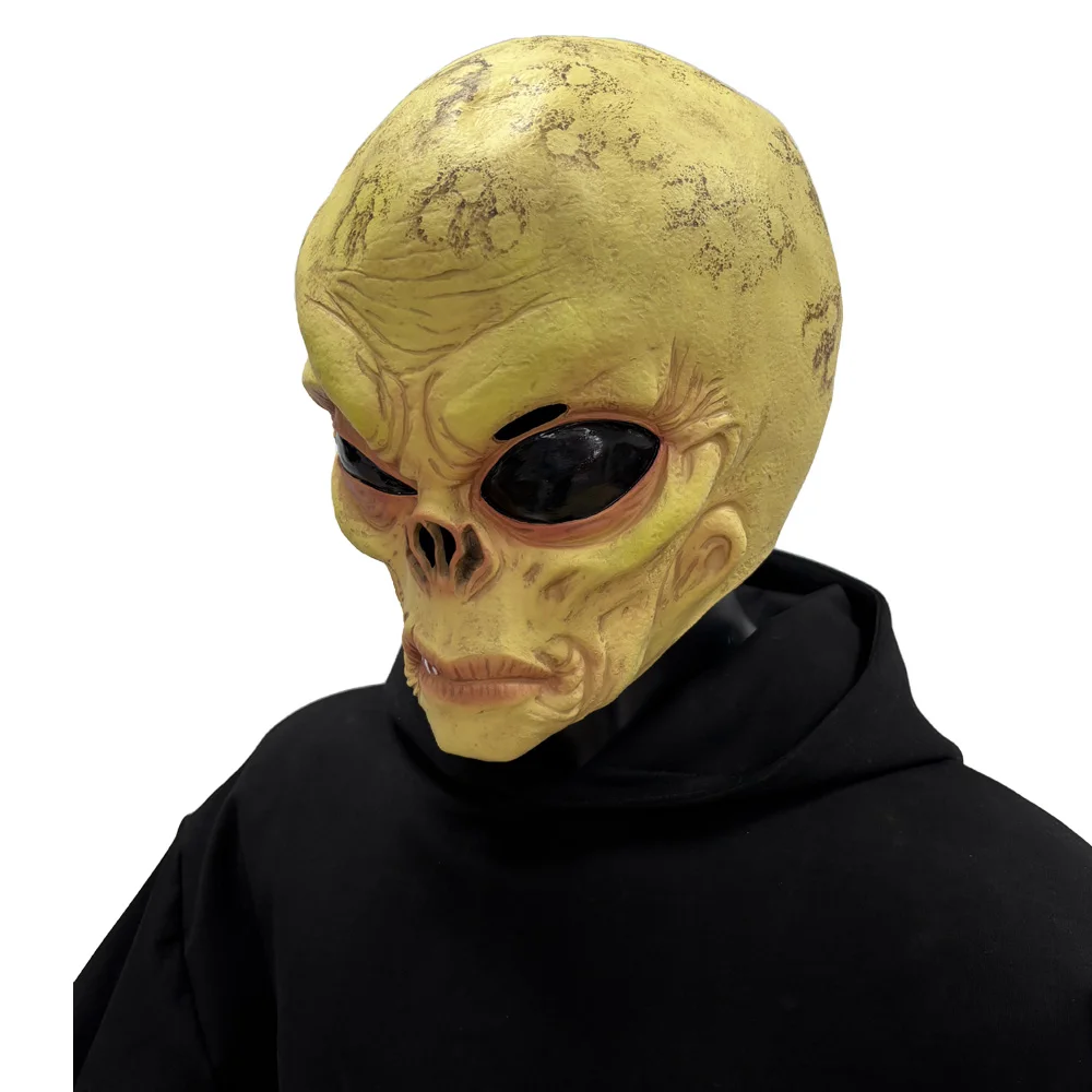 面白いエイリアンのドクロマスク。リアルな大きな目をしたUFO - Latex Alien Mask Realistic のレビューと価格