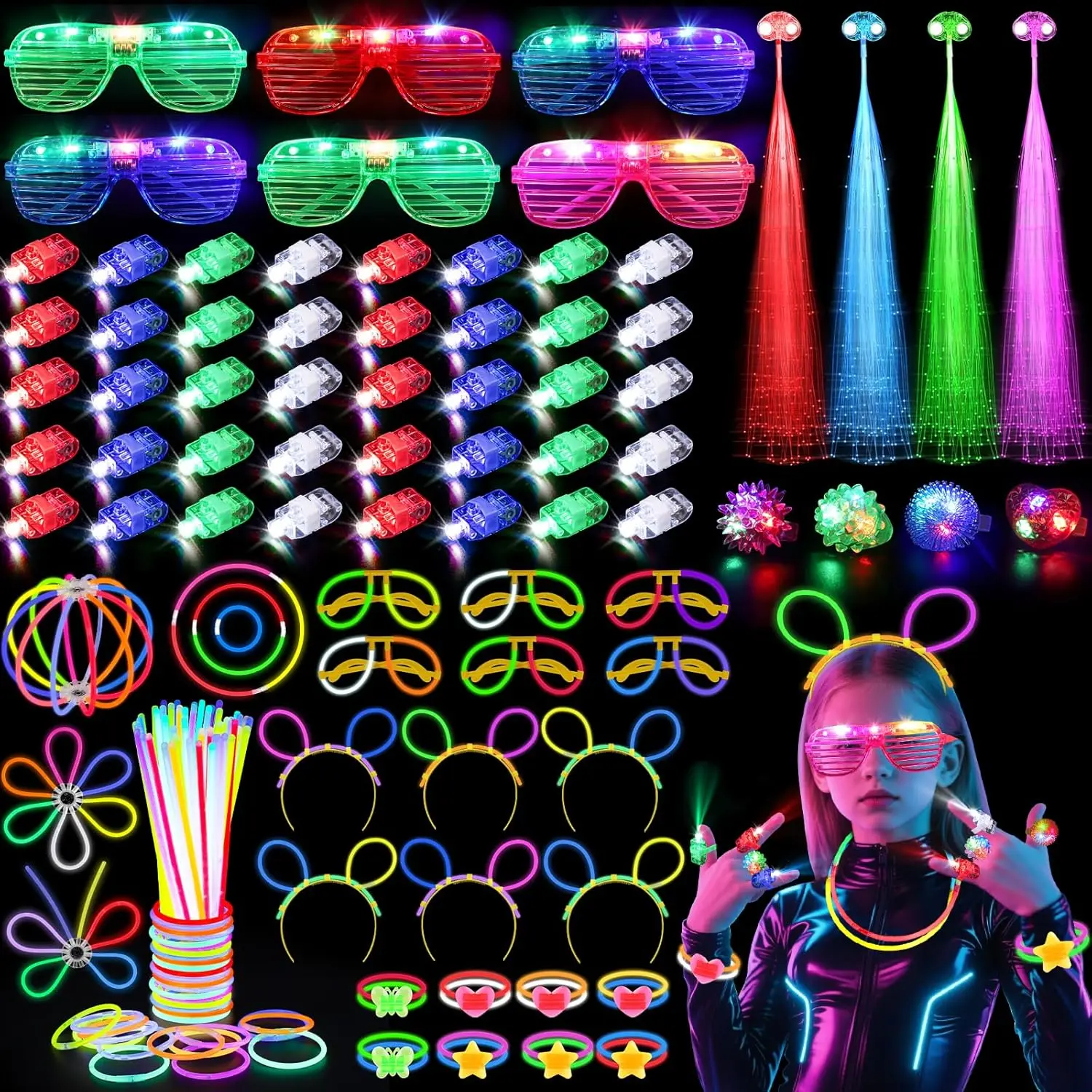 128個入り 光るメガネ LEDヘアクリップ 指先ライト リ - Glow In The Dark Party Glasses のレビューと価格