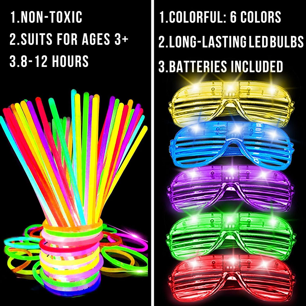 136 パック 暗闇で光る ライトアップ パーティー記念品  - Glow In The Dark Party Glasses のレビューと価格