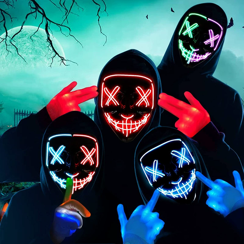 ワイヤレスネオンLEDマスク、暗闇で光るコスプレ用ホラーマス - Led Purge Mask Halloween のレビューと価格