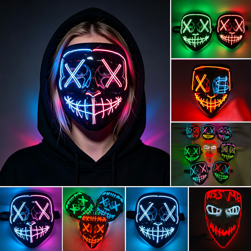 プロ仕様のパーソナライズ発光LEDパージマスク ハロウィンボ - Led Purge Mask Halloween のレビューと価格